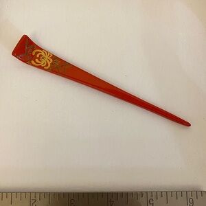 Red Hair Stick with Gold Floral Design